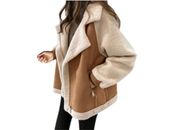 Chaqueta De Piel Para Mujer Casual Suave Lana Oveja Corta Invierno Khaki Talla M X-large Caqui