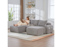 Sofá Modular De Pana Con Espacio De Almacenamiento Y Chaise Longue
