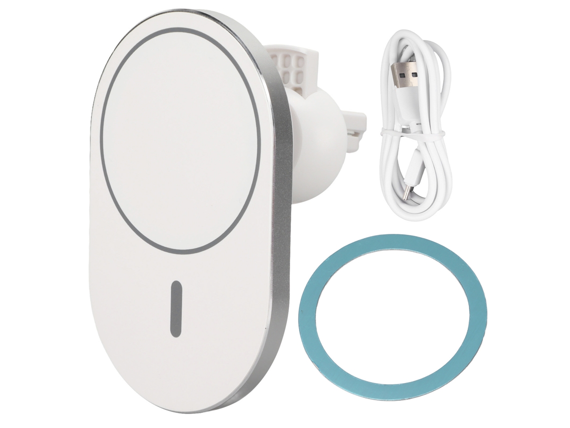 Carregador Sem Fio Magnético Para Carro 360° Rotação 15w Robusto Para Celular Branco