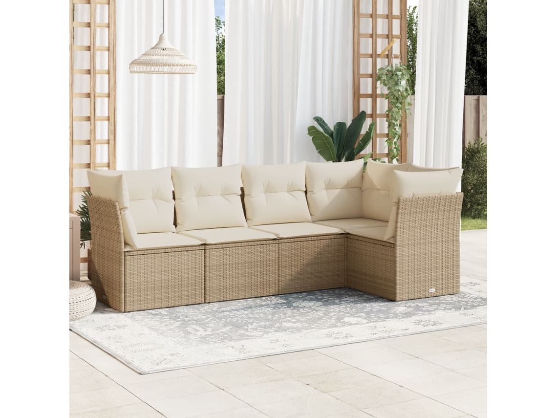 Conjunto de sofá de jardín de 5 piezas con cojines, mimbre sintético beige, Dkd Home Decor