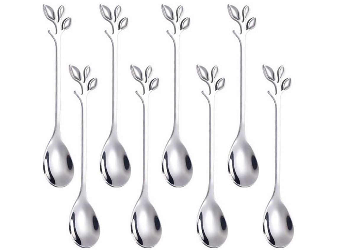 2026-31864-cucharas De Café Hojas De Plata, 8 Piezas Pequeñas Espresso, Inoxidable, Lavavajillas Seguro