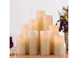 Juego De 9 Velas De Cera Artificial Con Led, Mando A Distancia Y Temporizador Para Decoración.