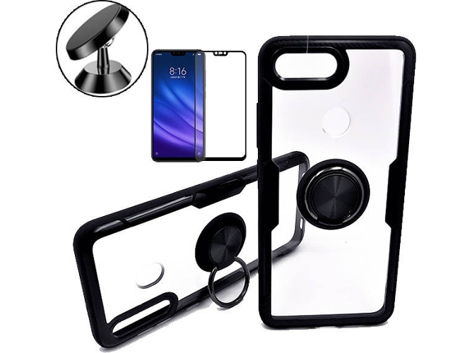 Kit Carcasa, Protector Cristal 5D y Soporte Magnetico Auto Xiaomi Mi 8 Lite Clear Armor Transparente