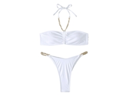Bikini blanco de dos piezas con efecto push-up y cadena dorada, talla M
