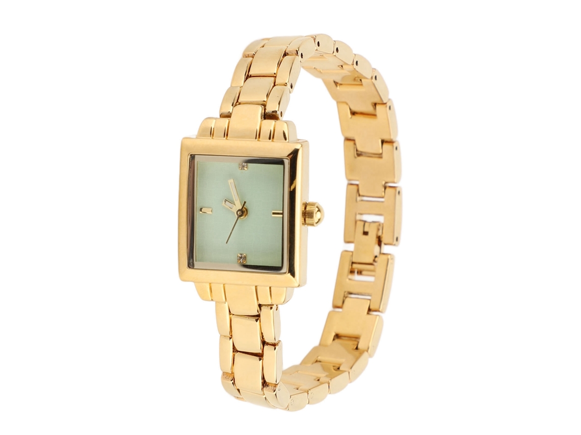 Reloj De Mujer De Acero Inoxidable Con Diamantes De Imitación Rectangulares, Resistente Al Agua Hasta 30 M, Moderno, Dorado.