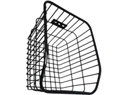 Cesta trasera para bicicleta de metal negro resistente con gancho de sujeción, plegable e ideal para transportar equipaje.