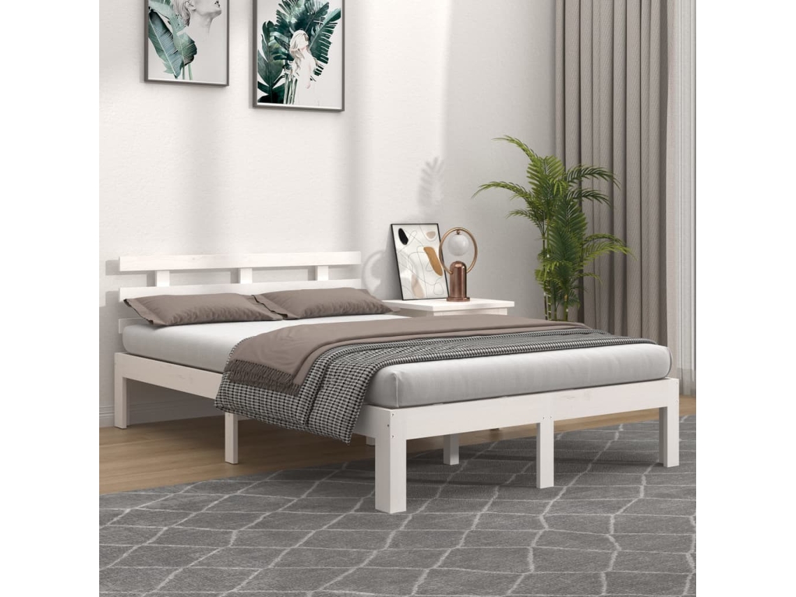 Estructura De Cama Sin Colchón Madera Maciza Blanco 180x200 Cm
