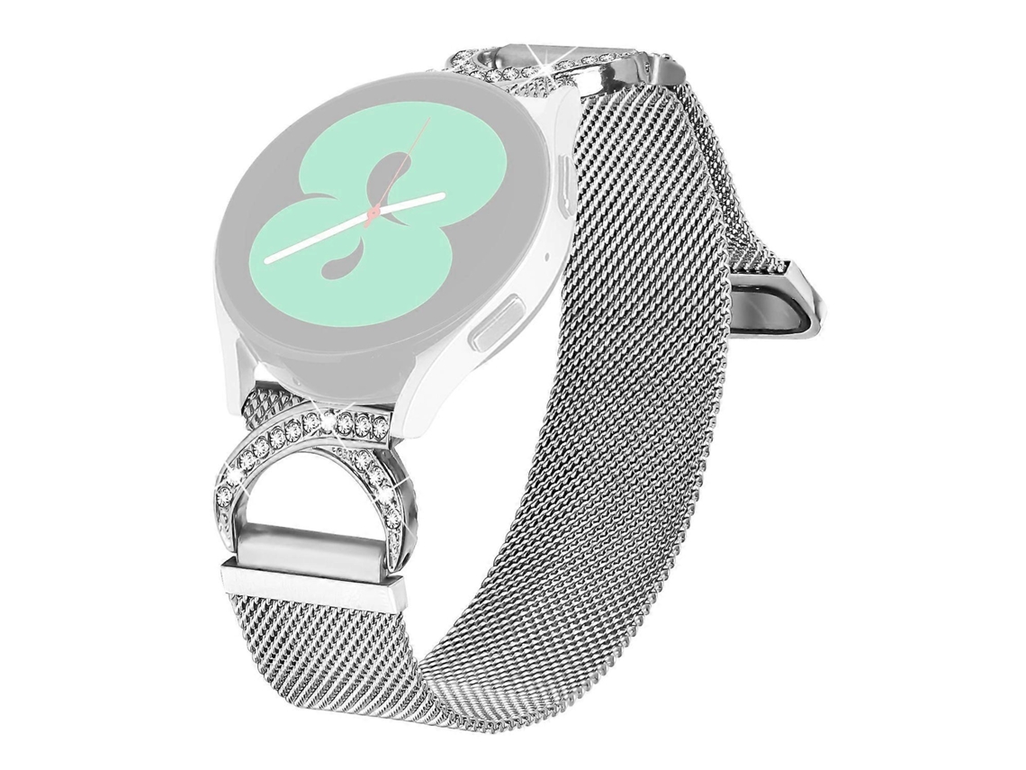 Correa de repuesto para reloj Gabb 2, correa milanesa de metal plateado con decoración de strass y chenilla.