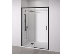 Puerta de ducha corredera, frontal corredera, fija, cristal antical de 6 mm, perfiles negro mate, ancho de 95 a 100 cm, puerta derecha, Bellobath
