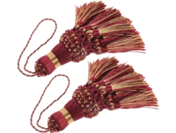 Juego De 2 Pompones Decorativos Rojos Para Cortinas, Fibras Textiles Colgantes