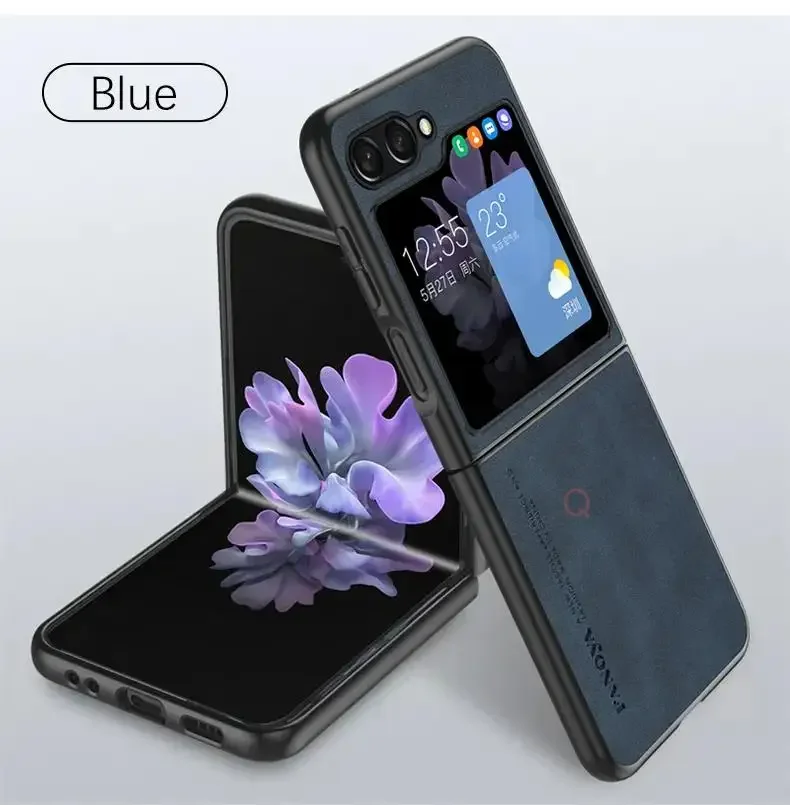 (azul Oscuro, Galaxy Z Flip7) Estuche Vintage De Piel De Oveja Con Tacto De Cuero Para Teléfono Samsung Con Protección Antichoque