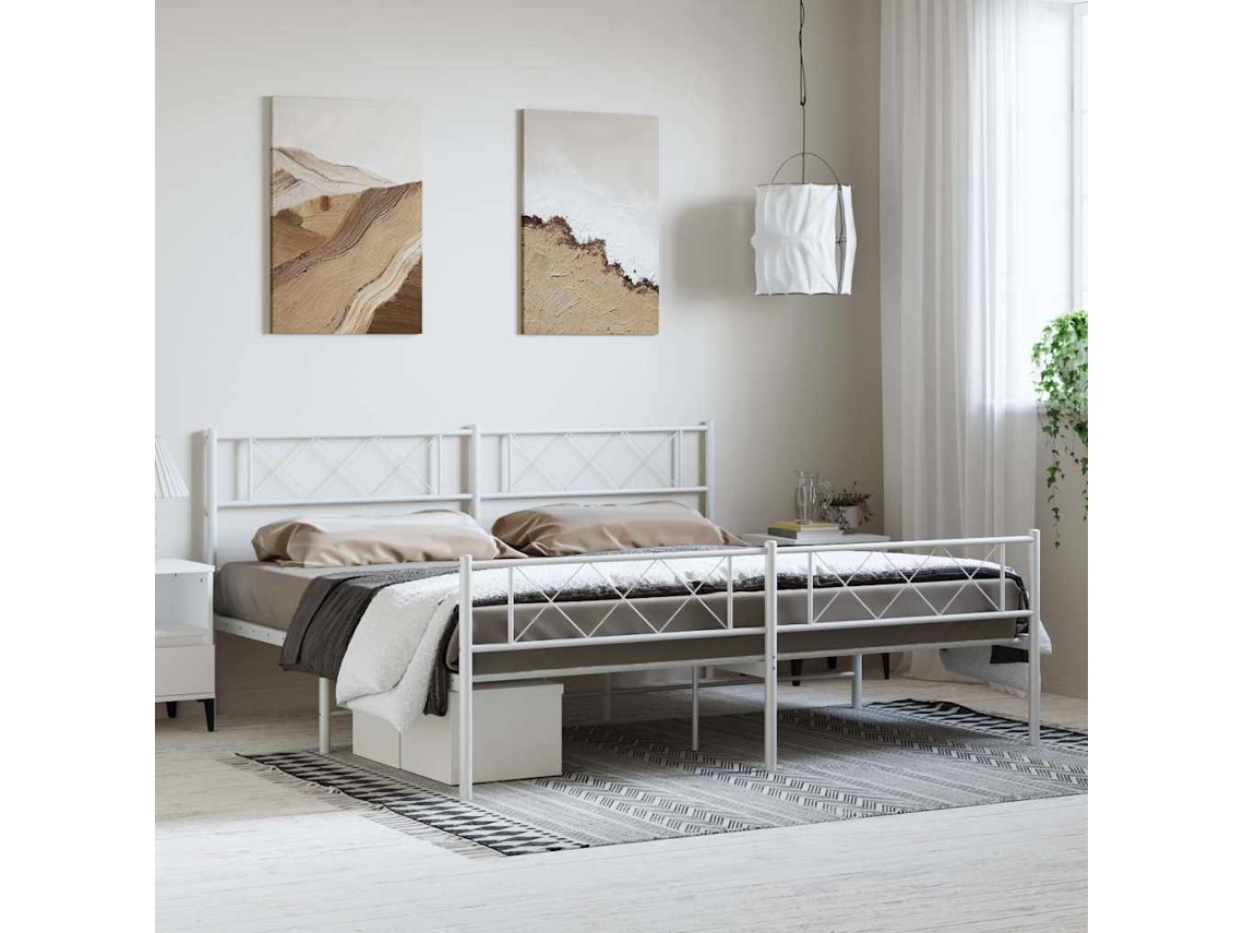 Estructura Cama Sin Colchón Con Estribo Metal Blanco 193x203 Cm