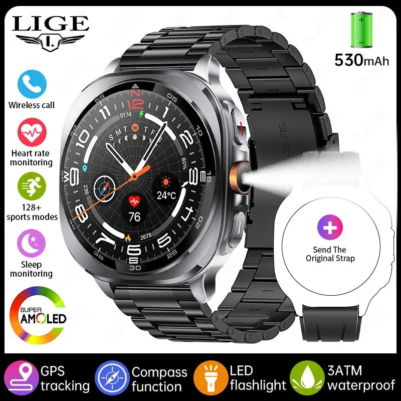 Reloj Inteligente Gps (negro, Correa De Acero), Llamadas Bluetooth, Resistencia Al Agua De 3 Atm, Pantalla Amoled De 1,43 Pulgadas.