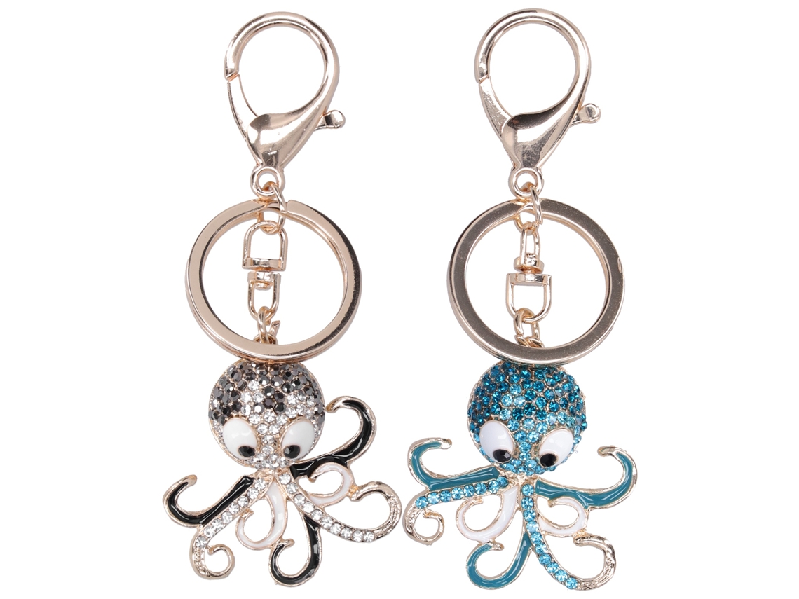 2 Llaveros Con Forma De Pulpo Con Diamantes De Imitación Para Bolso, Regalo, Color Negro Y Azul.