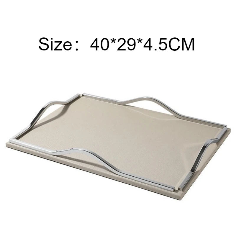 Bandeja de almacenamiento de lujo (rectangular blanca en forma de L), moderna, fabricada en metal y cuero.