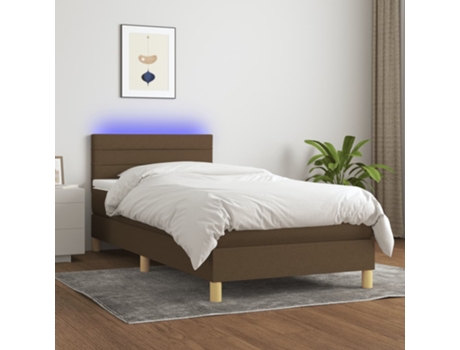 MAISON EXCLUSIVE Cama con somier y colchón LED 90x190 cm Tela marrón oscuro