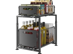 Organizador debajo del fregadero, de metal, 2 niveles, altura ajustable, adecuado para artículos pesados, fácil montaje OEM.