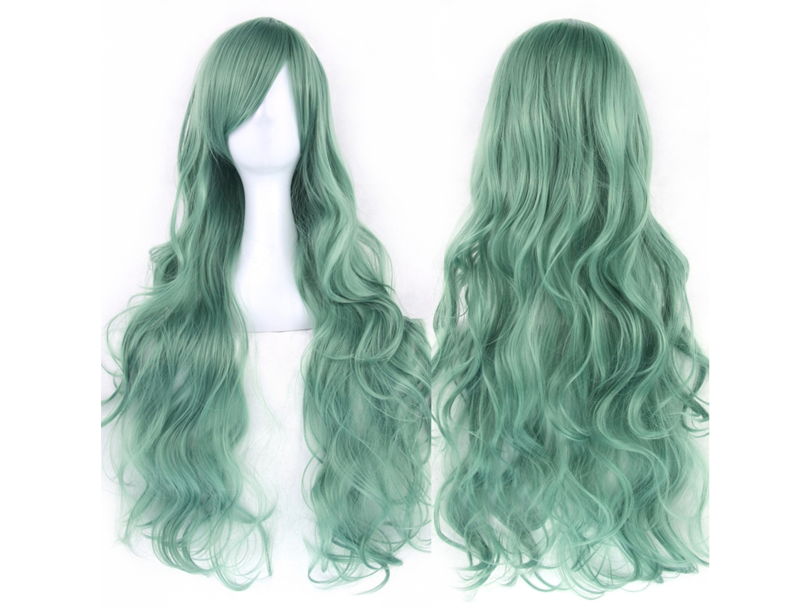Peluca larga y rizada para cosplay de personajes de anime, 80cm (verde menta) Gertiz