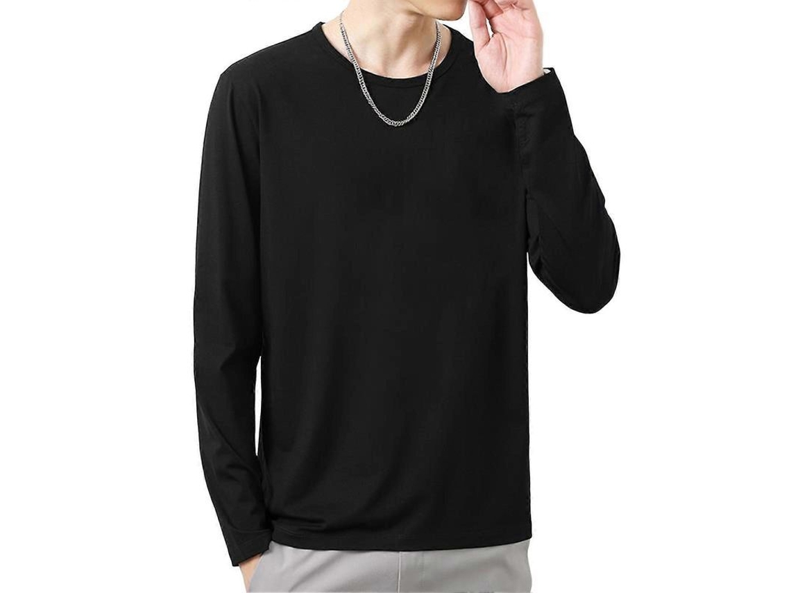 Camiseta Hombre Manga Larga Cuello O Invierno Otoño Casual Slim Talla Xl Negro Xl Negro