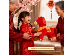 Brinquedo de Pelúcia de Cavalo Vermelho para Decoração de Ano Novo, Tecido e Pelúcia, Fofo CHABERLU