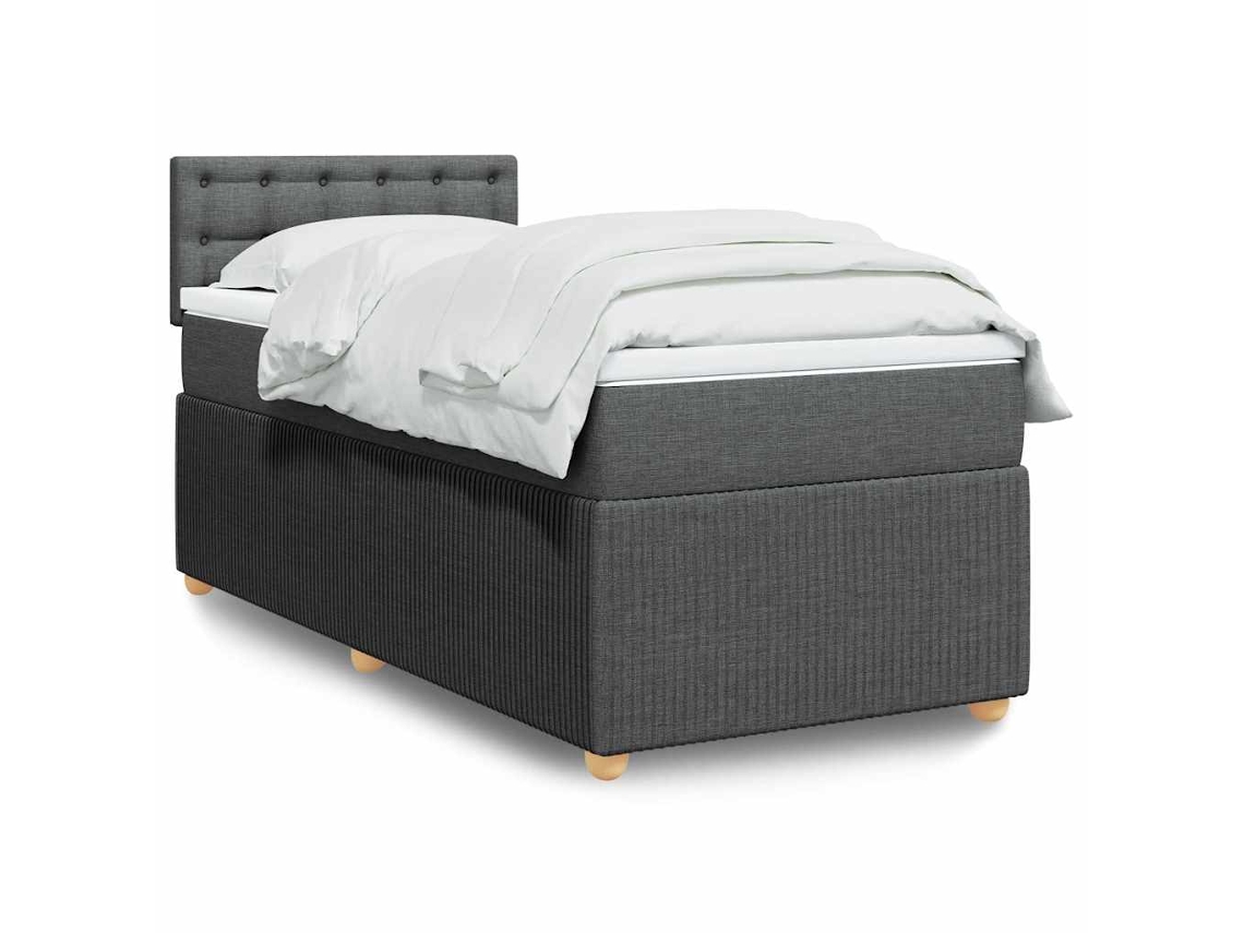 Cama Box Spring Con Colchón Tela Gris Oscuro 100x200 Cm