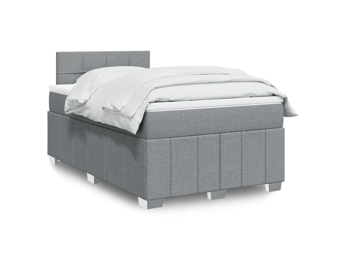 Cama Box Spring Con Colchón Tela Gris Claro 120x200 Cm