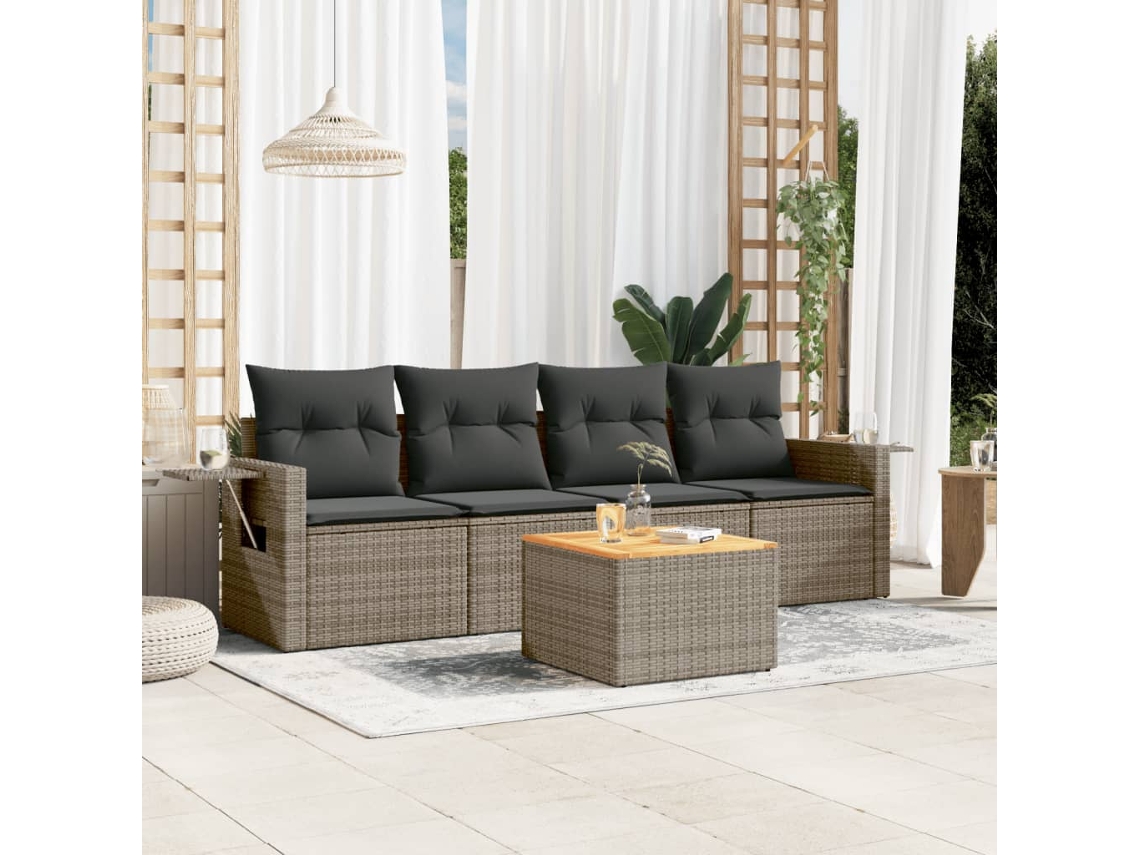 Juego De Sofás Jardín Con Cojines 5 Uds | Mueble De Jardín Ratán Sintético Gris