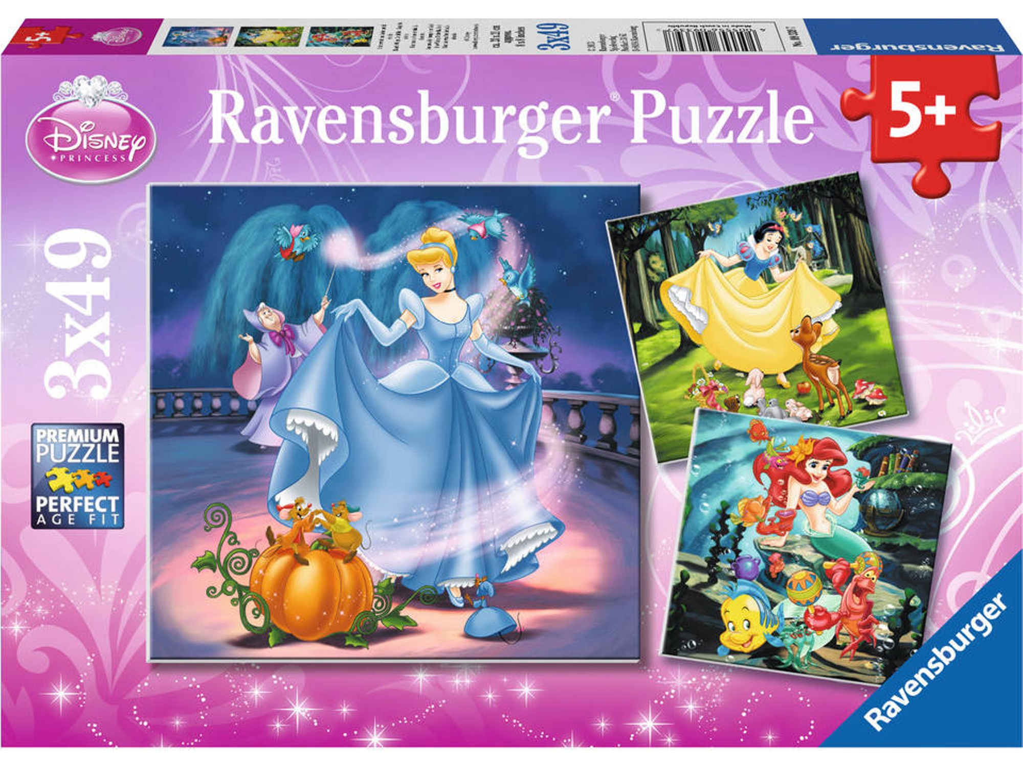Conjunto de 3 Puzzles RAVENSBURGER Disney Princess (49 Piezas)