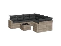 Maison Exclusive - Juego de sofás de jardín de 9 piezas con cojines, mimbre y patas gris claro.