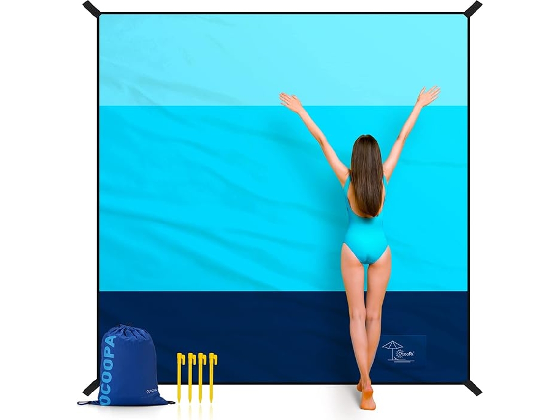 Manta de playa, sin arena, extragrande, 200 x 200 cm, a prueba de arena, suave, cómoda, material duradero, rayas anchas STELASPLEN