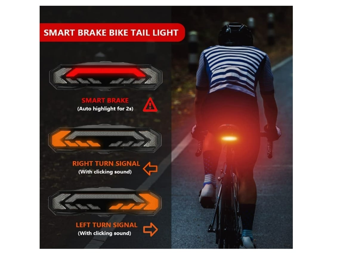 Luces para Bicicleta ENKERS con intermitentes recargables con mando a  distancia Luces de freno automáticas para bicicleta con función de timbre  Negro