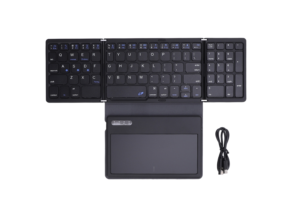 Teclado inalámbrico Bluetooth Baoj-2026 con panel táctil, plegable, delgado, 81 teclas, portátil para ordenadores y tabletas.