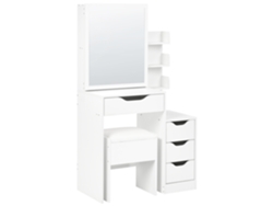 Toucador Com Espelho E Tamborete Beliani Gatineau De Mdf Branco 76x40x132