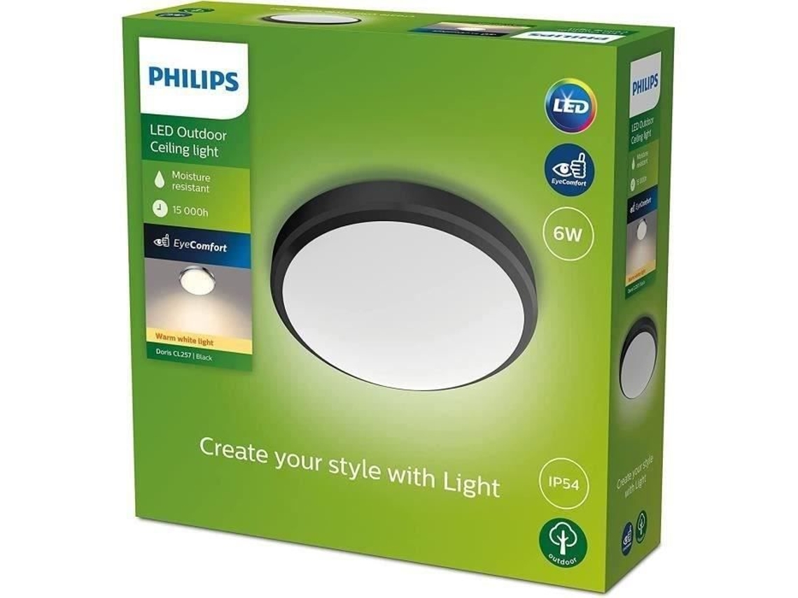 Philips Teto Light Doris - 6W - 2700 Kelvin - IP54 - Black