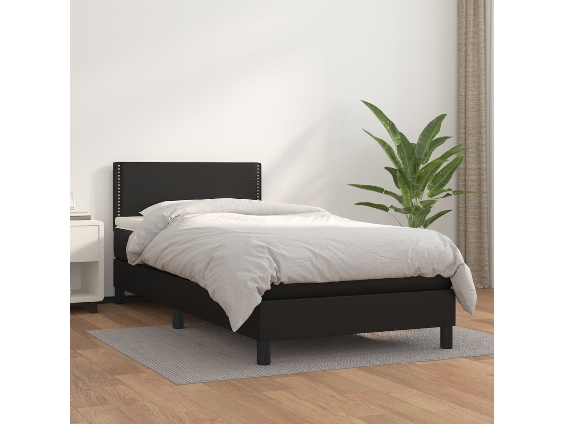 Cama Box Spring Con Colchón Cuero Sintético Negro 90x190 Cm