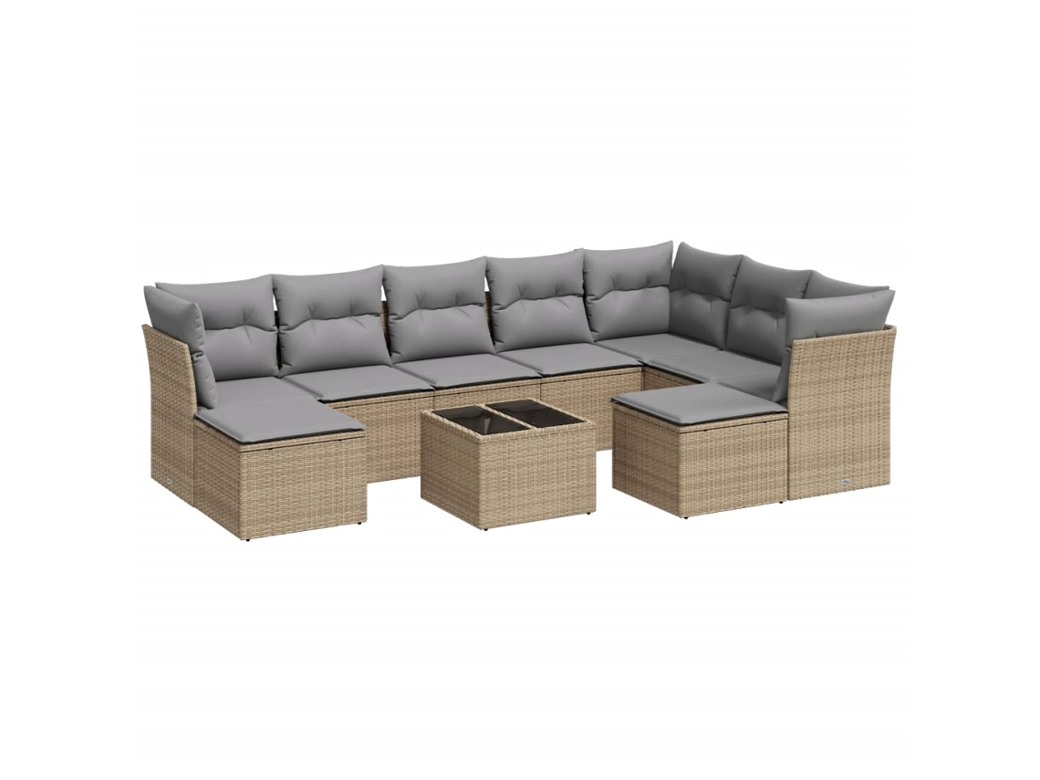 Conjunto 10 de sofás jardín con cojines beige VIDAXL ratán sintético