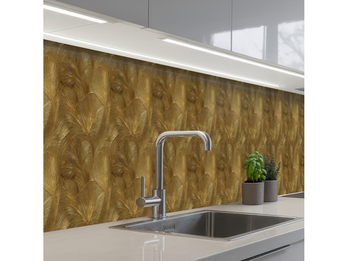Paneles de revestimiento de cocina orgánicos - Líneas - Dorado 400x60 cm