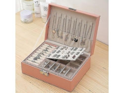 Organizador de joyas para mujer, estuche de cuero sintético de doble capa para aretes, pulseras y anillos. Hengjian