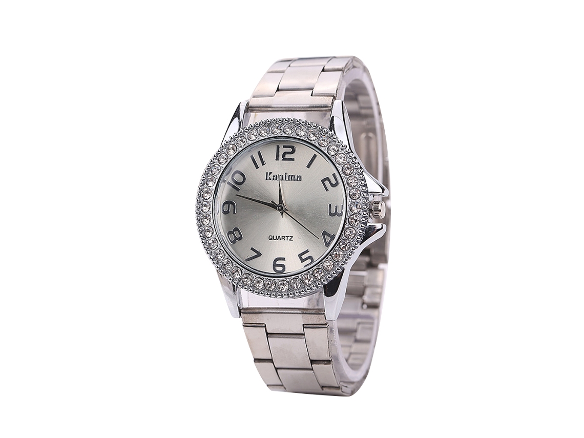 Reloj De Pulsera Unisex De Cuarzo Con Diamantes De Imitación Y Elegante Diseño Moderno, Color Plata.