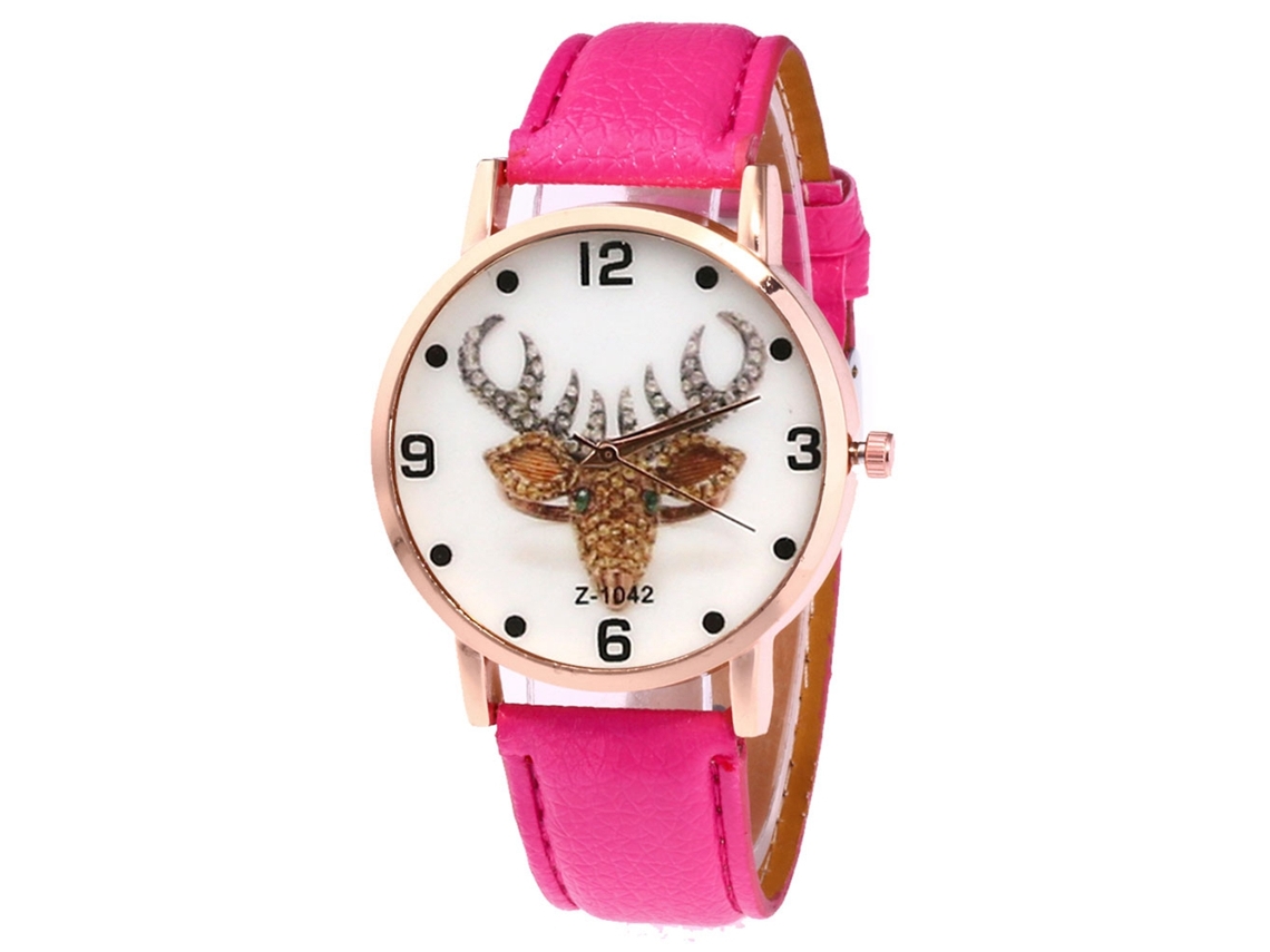 Reloj De Cuarzo Con Correa De Cuero Pu Unisex Padrão De Alce Rosa