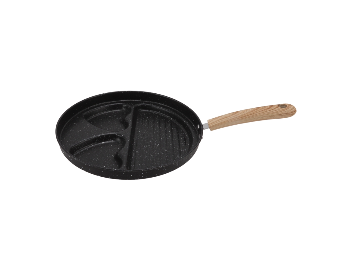 Sartén Antiadherente Dividida 3 En 1 Para Huevos Y Filetes, Multifuncional Con Mango Ergonómico.