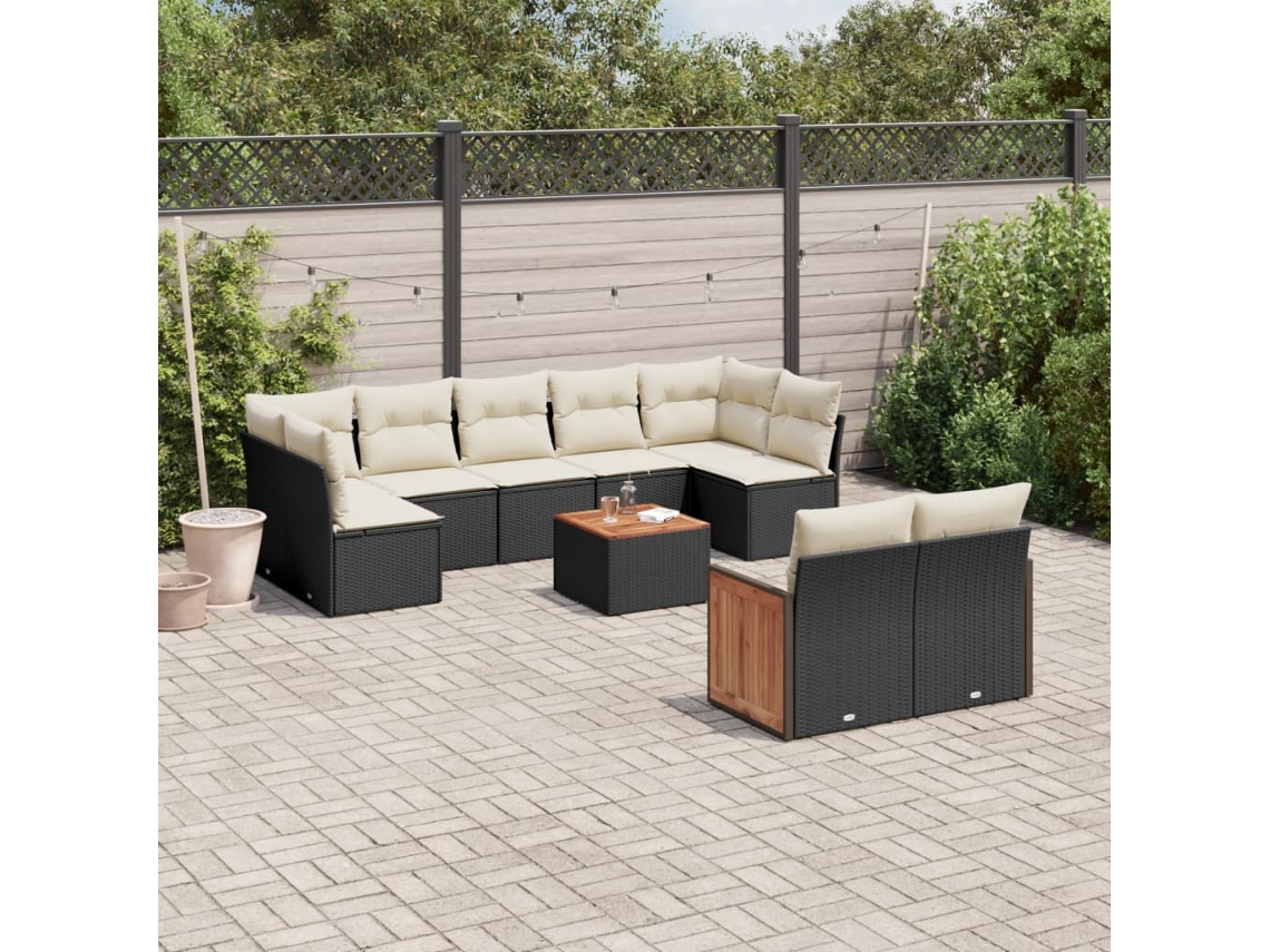 Conjunto de sofás de jardín de 10 piezas DKD Home Decor con cojines de mimbre negros