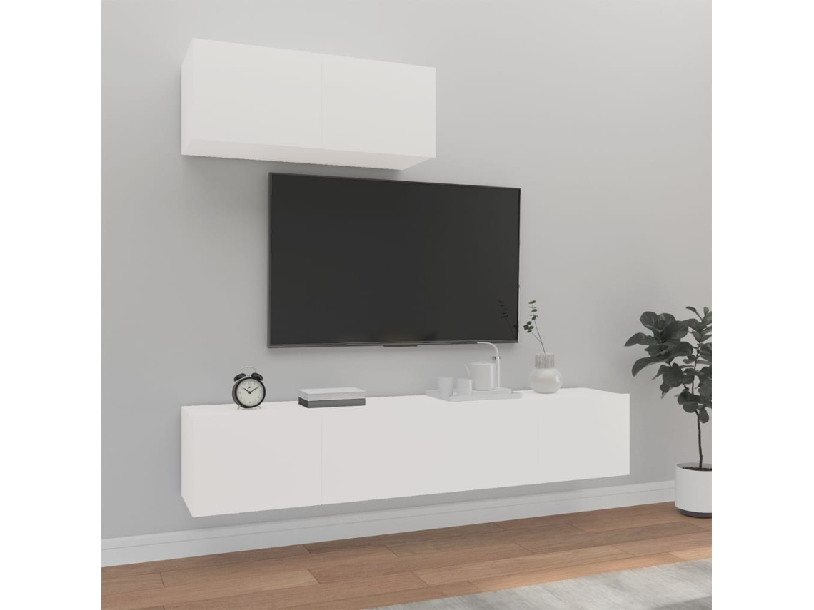 Mueble de TV de 3 piezas de madera procesada en blanco DKD HOME DECOR