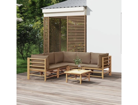 MAISON EXCLUSIVE Set de muebles de jardín 6 piezas bambú con cojines gris taupé
