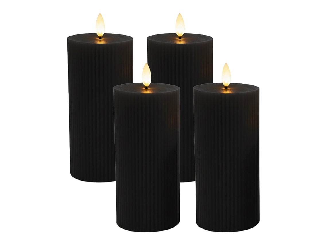 Velas Led Relaxdays, Pack De 4, A X D: 18 X 7,5 Cm, Chama Tremeluzente, Cera Real, Sulcos, Velas Sem Chama, Pretas
