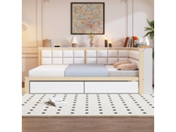 Sofá Cama Madera 140 X 200 Cm - Cama Multifuncional Con Respaldo Acolchado Y Gran Cajón De Almacenamiento - Pino Color Madera