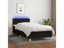 Cama Box Spring Con Colchón Led Tela Negro 80x200 Cm