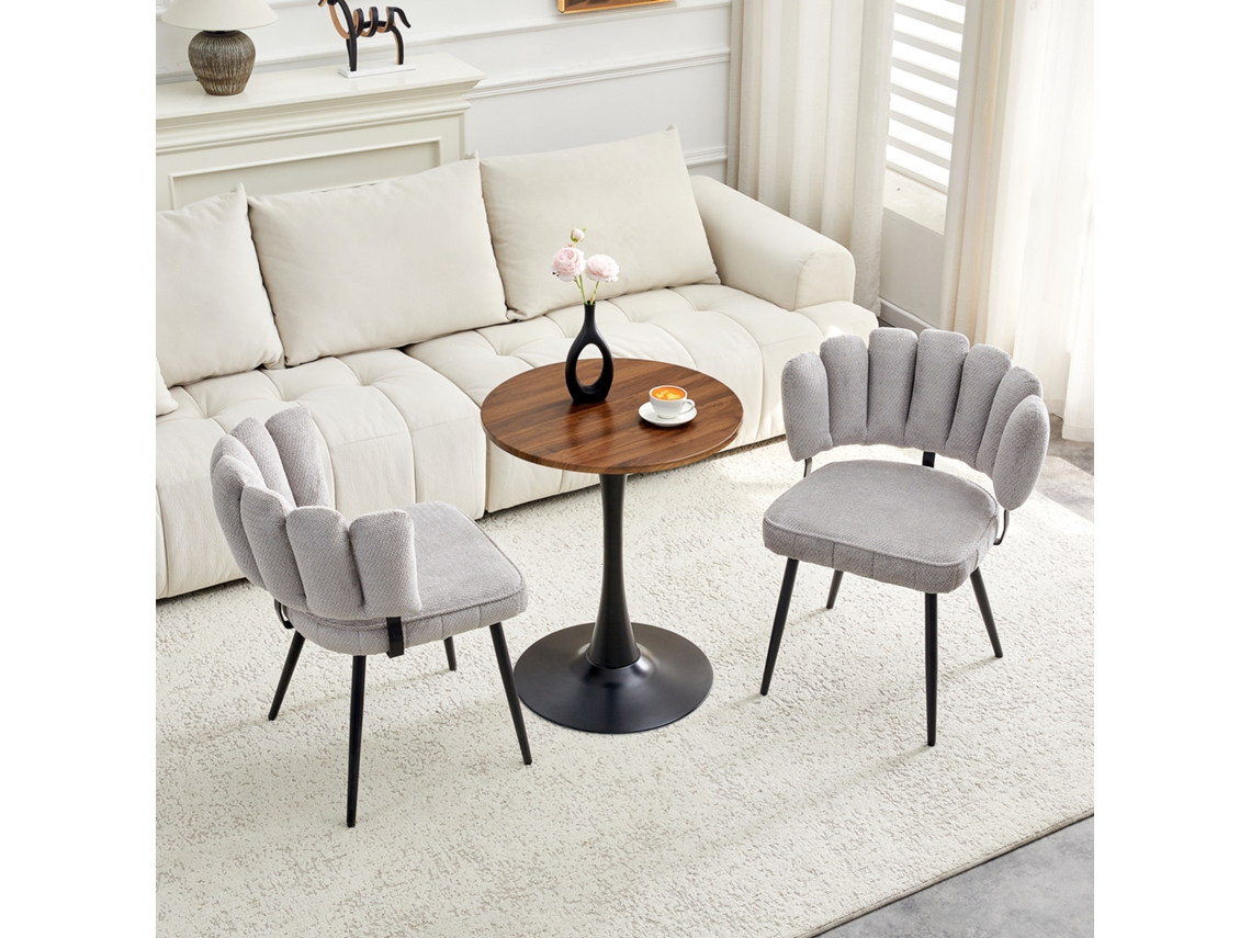 Conjunto Mesa 60 Cm Mdf Base Preta + 2 Cadeiras Cinza Claro Pétala - Cinza/nogueira