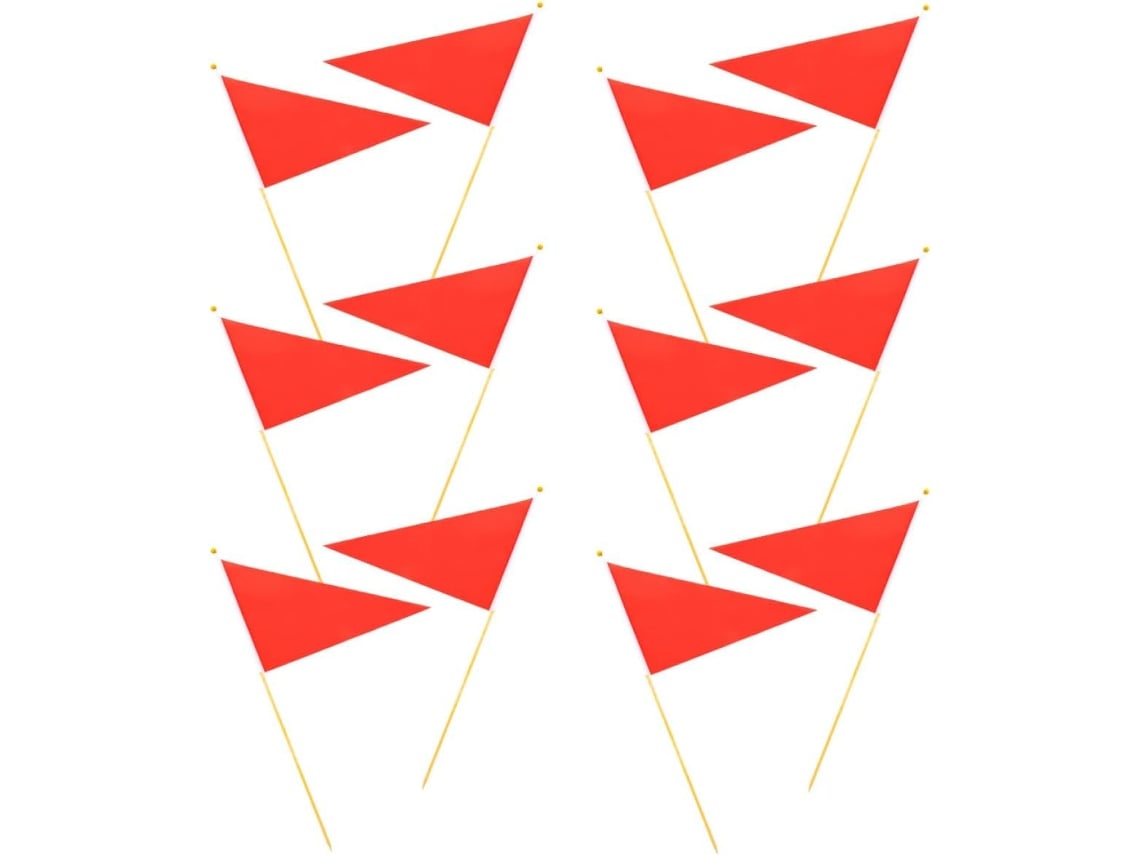 Juego De 12 Minibanderas Triangulares Rojas De Plástico Resistente Para Señalización De Obras.