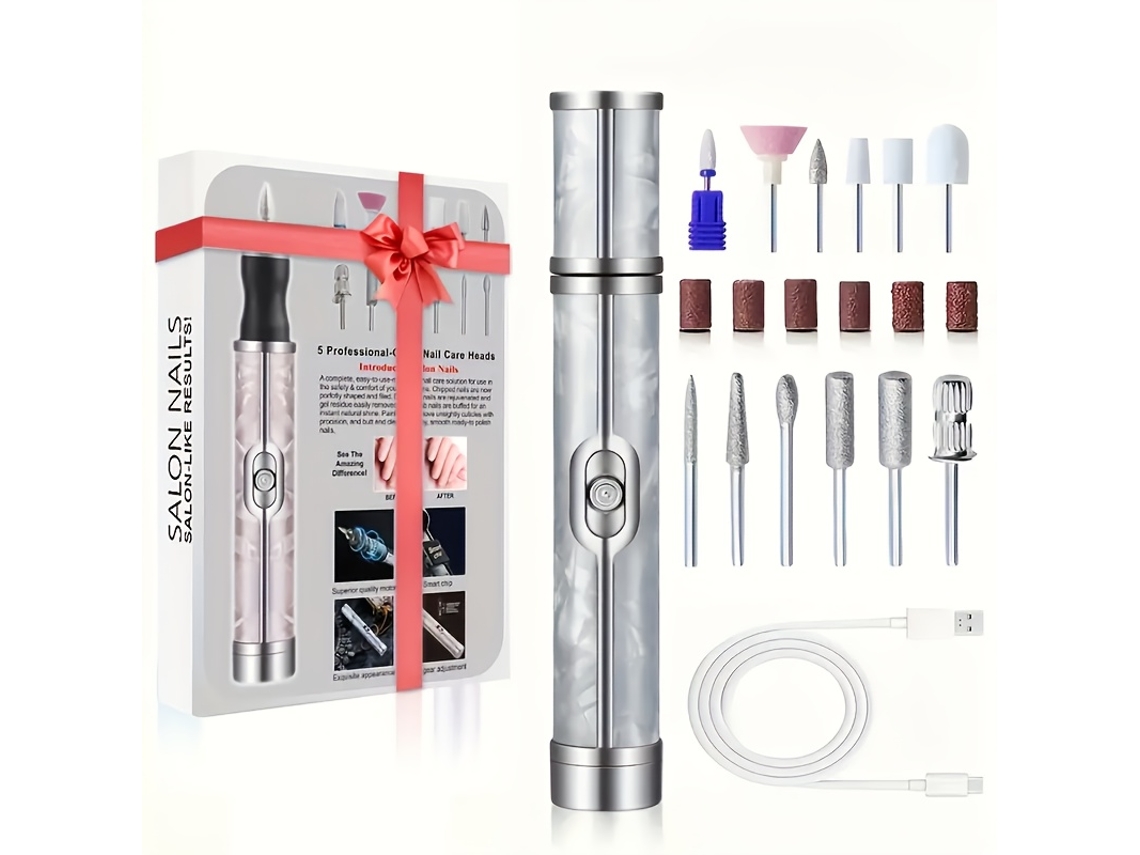Lima De Uñas Portátil, Kit De Manicura Eléctrico Recargable Por Usb, Adecuado Para Manicuras De Gel Profesionales Y Para Uso Doméstico.